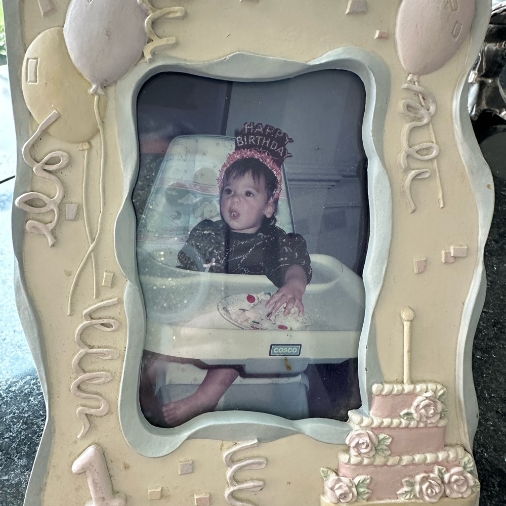 Cream, Pink and Baby Blue Birthday Photo Frame
